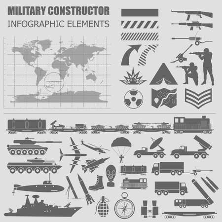 Military infographic template. Vector illustration with Top powerful militaries ranking. World nuclear powers map. Interesting facts about world wars. Constructor. Template with place for textのイラスト素材