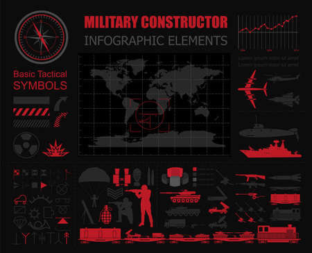 Military infographic template. Vector illustration with Top powerful militaries ranking. World nuclear powers map. Interesting facts about world wars. Constructor. Template with place for textのイラスト素材