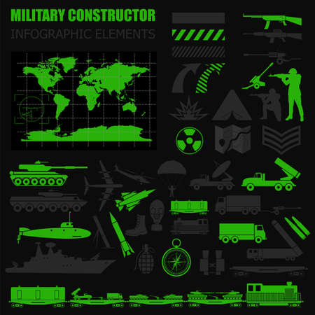 Military infographic template. Vector illustration with Top powerful militaries ranking. World nuclear powers map. Interesting facts about world wars. Constructor. Template with place for textのイラスト素材