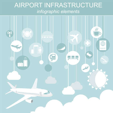 Airport, air travel infographic with design elements. Infographic template with statistical data. Vector illustrationのイラスト素材