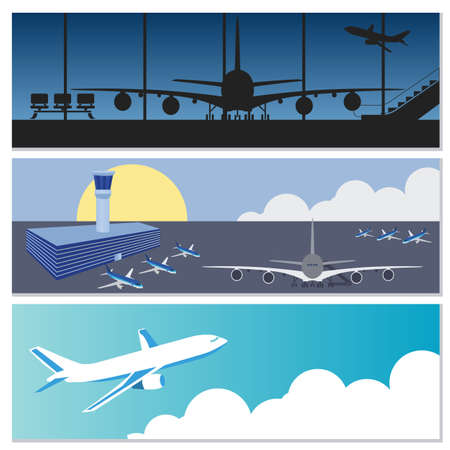 Set of flying airplanes banners for your text. Vector illustrationのイラスト素材