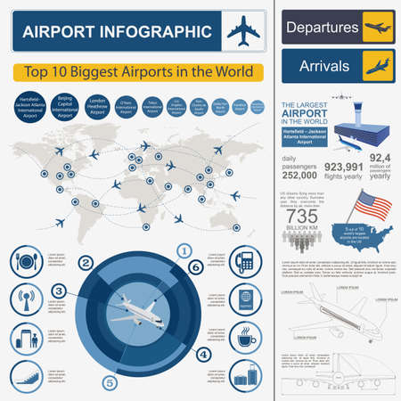 Airport, air travel infographic with design elements. Infographic template with statistical data. Vector illustrationのイラスト素材