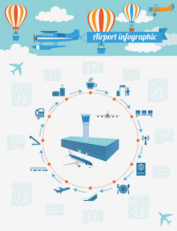 Airport, air travel infographic with design elements. Infographic template with statistical data. Vector illustrationのイラスト素材