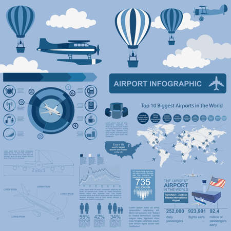 Airport, air travel infographic with design elements. Infographic template with statistical data. Vector illustrationのイラスト素材