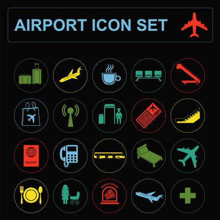 Airport, air travel icon set. Vector illustrationのイラスト素材