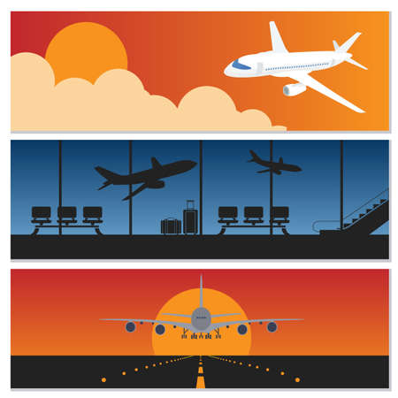 Set of flying airplanes banners for your text. Vector illustrationのイラスト素材