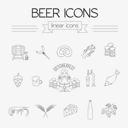 Beer icon set. Logos and badges template. Linear style. Octoberfest. Vector illustrationのイラスト素材