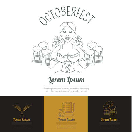 Beer icon set. Logos and badges template. Linear style. Octoberfest. Vector illustrationのイラスト素材