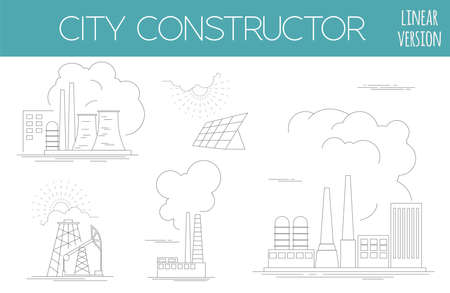 Great city map creator. House constructor. Infrastructure, industrial, transport. Outline version. Make your perfect city. Vector illustrationのイラスト素材
