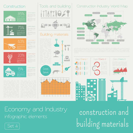 Economy and industry. Construction and building materials. Industrial infographic template. Vector illustrationのイラスト素材