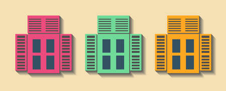 Big set City generator. House constructor. Windows. Make your perfect city. Vector illustrationのイラスト素材
