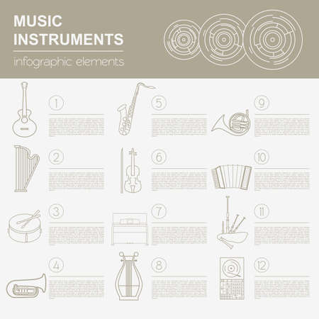 Musical instruments graphic template. All types of musical instruments infographic. Vector illustrationのイラスト素材