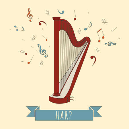 Musical instruments graphic template. Harp. Vector illustrationのイラスト素材
