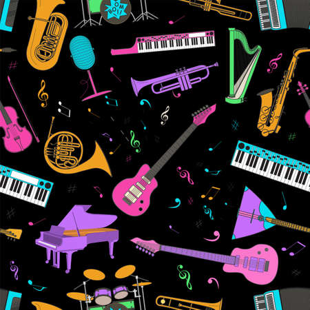Musical instruments seamless pattern. Vector illustrationのイラスト素材