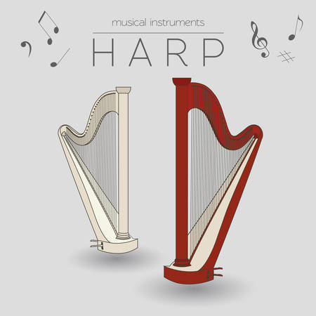 Musical instruments graphic template. Harp. Vector illustrationのイラスト素材