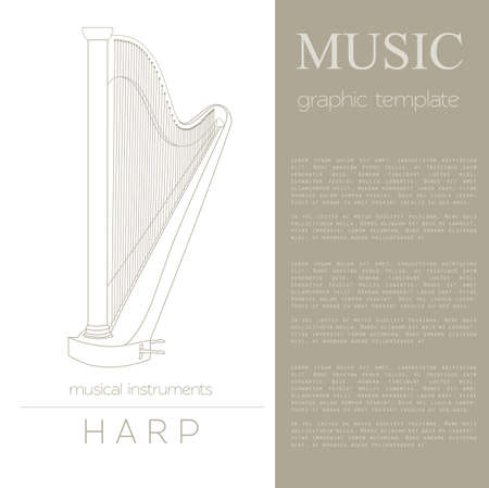 Musical instruments graphic template. Harp. Vector illustrationのイラスト素材