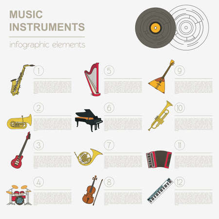 Musical instruments graphic template. All types of musical instruments infographic. Vector illustrationのイラスト素材