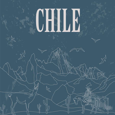 Chile landmarks. Retro styled image. Vector illustrationのイラスト素材