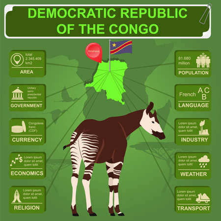 Democratic republic Congo infographics, statistical data, sights. Vector illustrationのイラスト素材