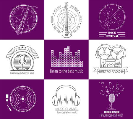 Musical instruments logos and badges. Graphic template. Vector illustrationのイラスト素材