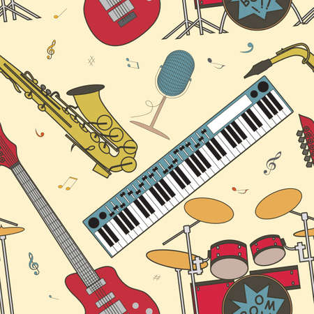 Musical instruments seamless pattern. Vector illustrationのイラスト素材