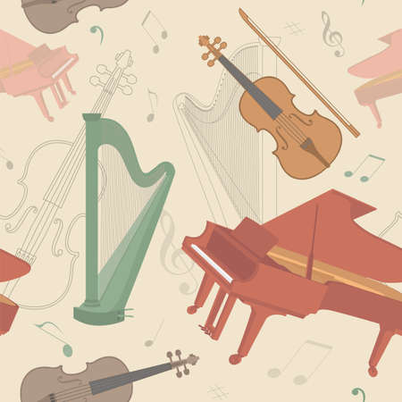Musical instruments seamless pattern. Vector illustrationのイラスト素材