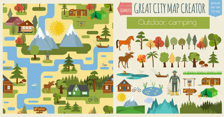 Great city map creator.Seamless pattern map. Camping, outdoor, countryside. Make your perfect city. Vector illustrationのイラスト素材