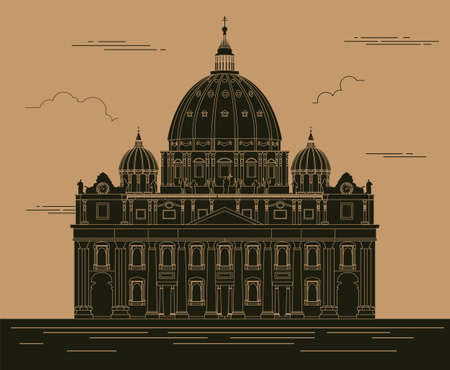 City buildings graphic template. Saint Pyotr Cathedral. Vector illustrationのイラスト素材
