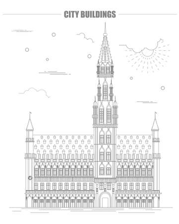 City buildings graphic template. Belgium town hall. Vector illustrationのイラスト素材