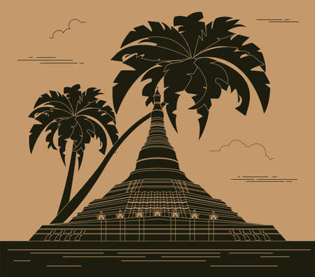 City buildings graphic template. Naypyidaw. Burma. Vector illustrationのイラスト素材