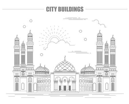 City buildings graphic template. Al Saleh mosque. Yemen. Vector illustrationのイラスト素材
