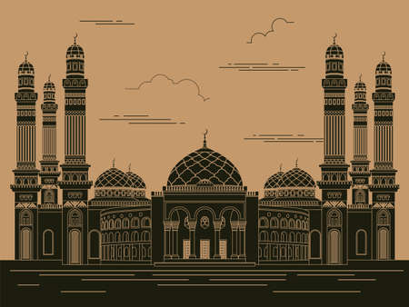 City buildings graphic template. Al Saleh mosque. Yemen. Vector illustrationのイラスト素材