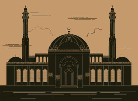 City buildings graphic template. Bahrain Mosque. Vector illustrationのイラスト素材
