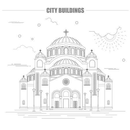 City buildings graphic template. Belgrad cathedral. Vector illustrationのイラスト素材