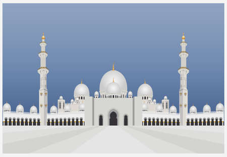 City buildings graphic template. UAE mosque. Vector illustrationのイラスト素材