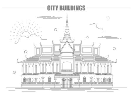 City buildings graphic template. Royal Palace. Cambodia. Vector illustrationのイラスト素材