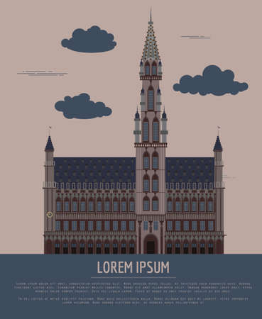 City buildings graphic template. Belgium town hall. Vector illustrationのイラスト素材