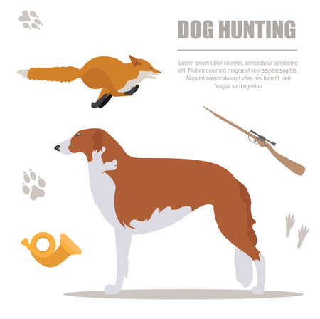 Dog hunting. Flat style. Vector illustrationのイラスト素材