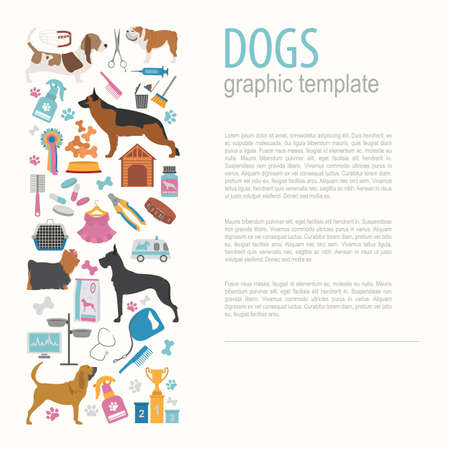 Dog info graphic template. Heatlh care, vet, nutrition, exhibition. Vector illustrationのイラスト素材
