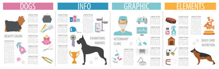 Dog info graphic template. Heatlh care, vet, nutrition, exhibition. Vector illustrationのイラスト素材