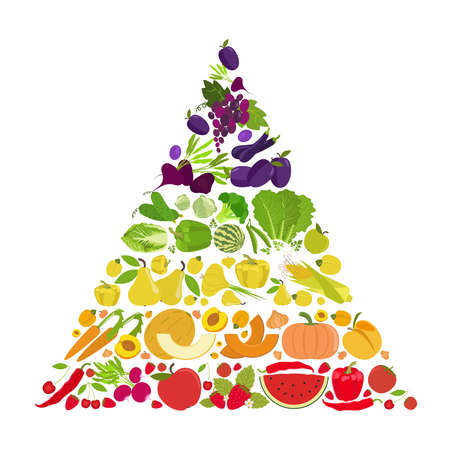Fruits and vegetables. Nutrition rainbow. Icon set. Vector illustrationのイラスト素材