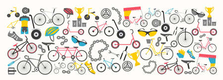 Bicycle banner graphic design. Bike types. Vector illustration flat designのイラスト素材