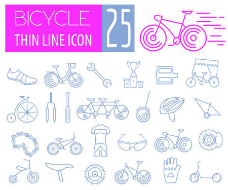 Bicycle icon set. Bike types. Vector illustration linear thin designのイラスト素材