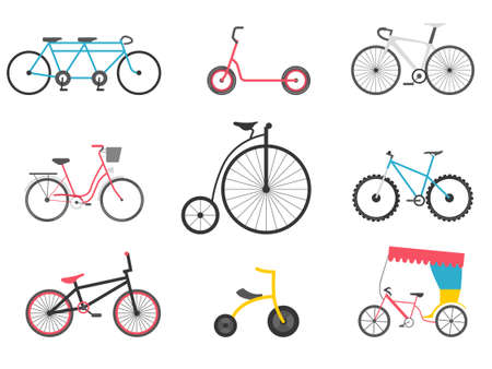 Bicycle icon set. Bike types. Vector illustration flat designのイラスト素材