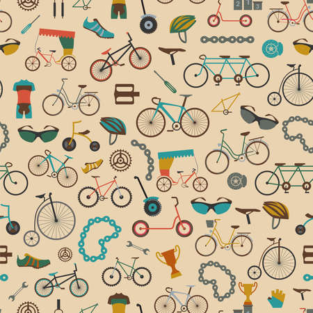 Bicycle seamless pattern. Colour flat design. Vector illustrationのイラスト素材