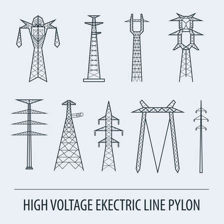 High voltage electric line pylon. Icon set suitable for creating infographics. web site content etc. Vector illustrationのイラスト素材