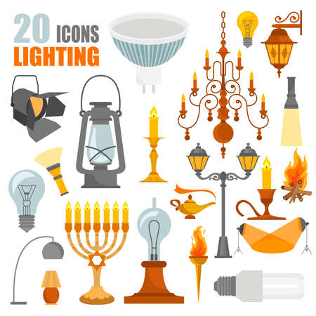 Lighting elements icon set. Vector illustrationのイラスト素材