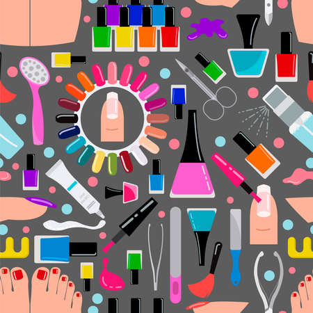 Manicure, nail salon. Seamless pattern. Vector illustrationのイラスト素材
