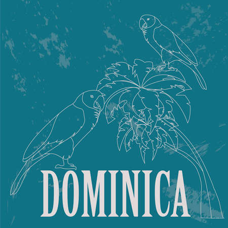 Dominica national symbols. Sisseru parrot, Imperial amazon. Retro styled image. Vector illustrationのイラスト素材