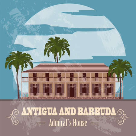 Antigua and Barbuda landmarks. Admiral`s House. Retro styled image. Vector illustrationのイラスト素材